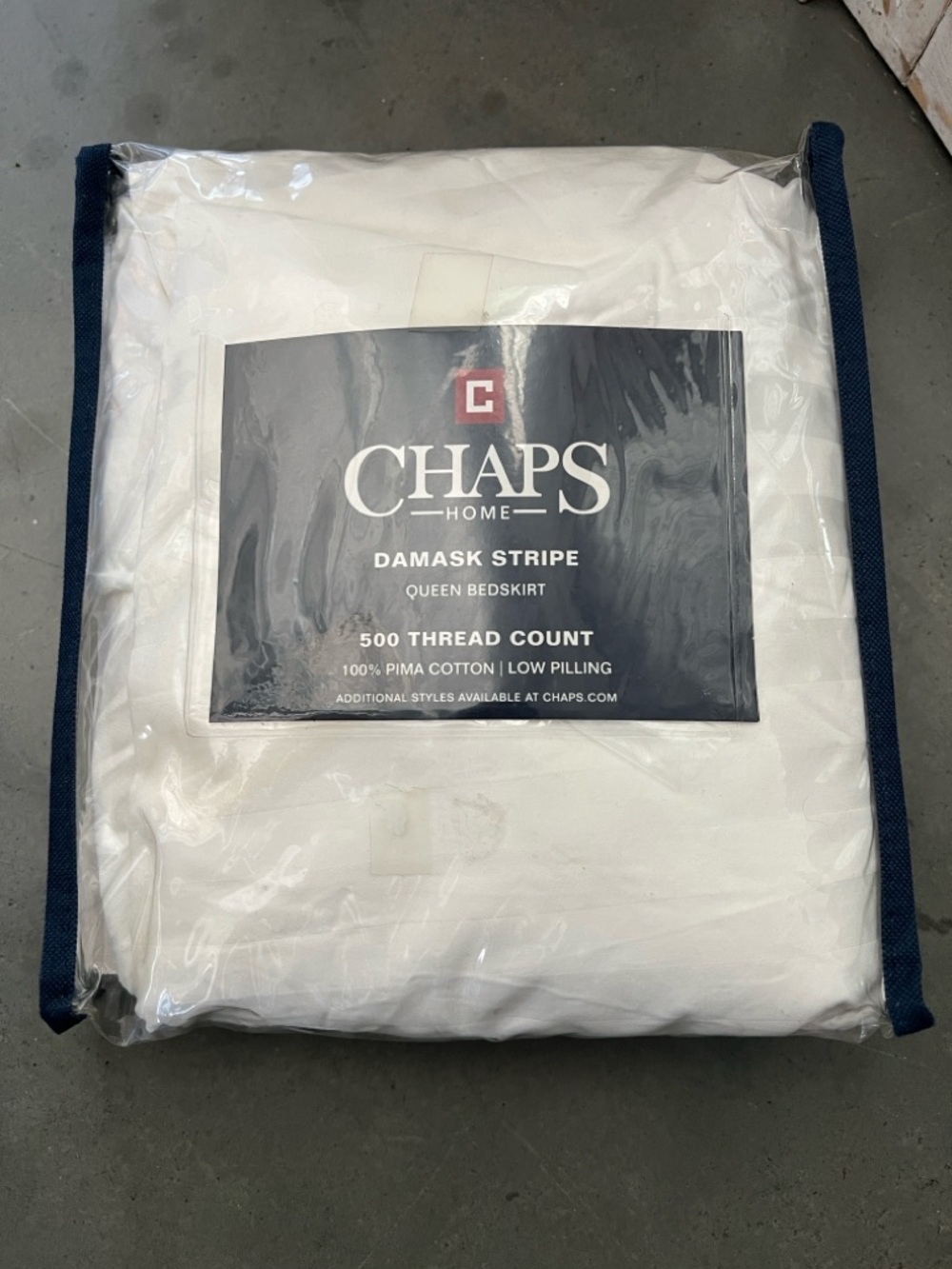 Chaps White Damask Stripe Queen Cotton Bedskirt